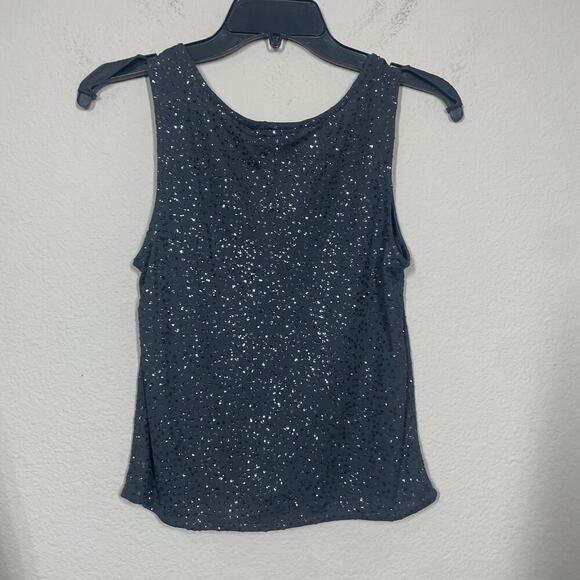 TC Laughlin NYC Size Small V Neck Glitter Wrap Top Blouse Gray Sleeveless - Picture 2 of 7